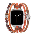 Pulsera multihilera naranja para Apple Watch, piedras naturales y colgante de sol, cierre ajustable sin herramientas, modelo Amaterasu
