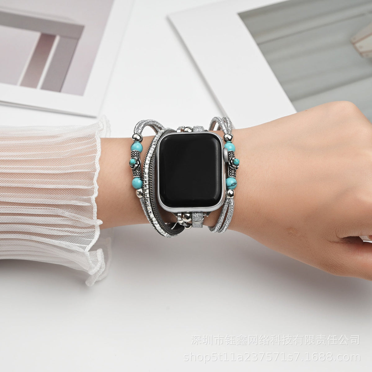 Correa Apple Watch multihilo de acero, cadenas finas y anillos cincelados, modelo Vyta