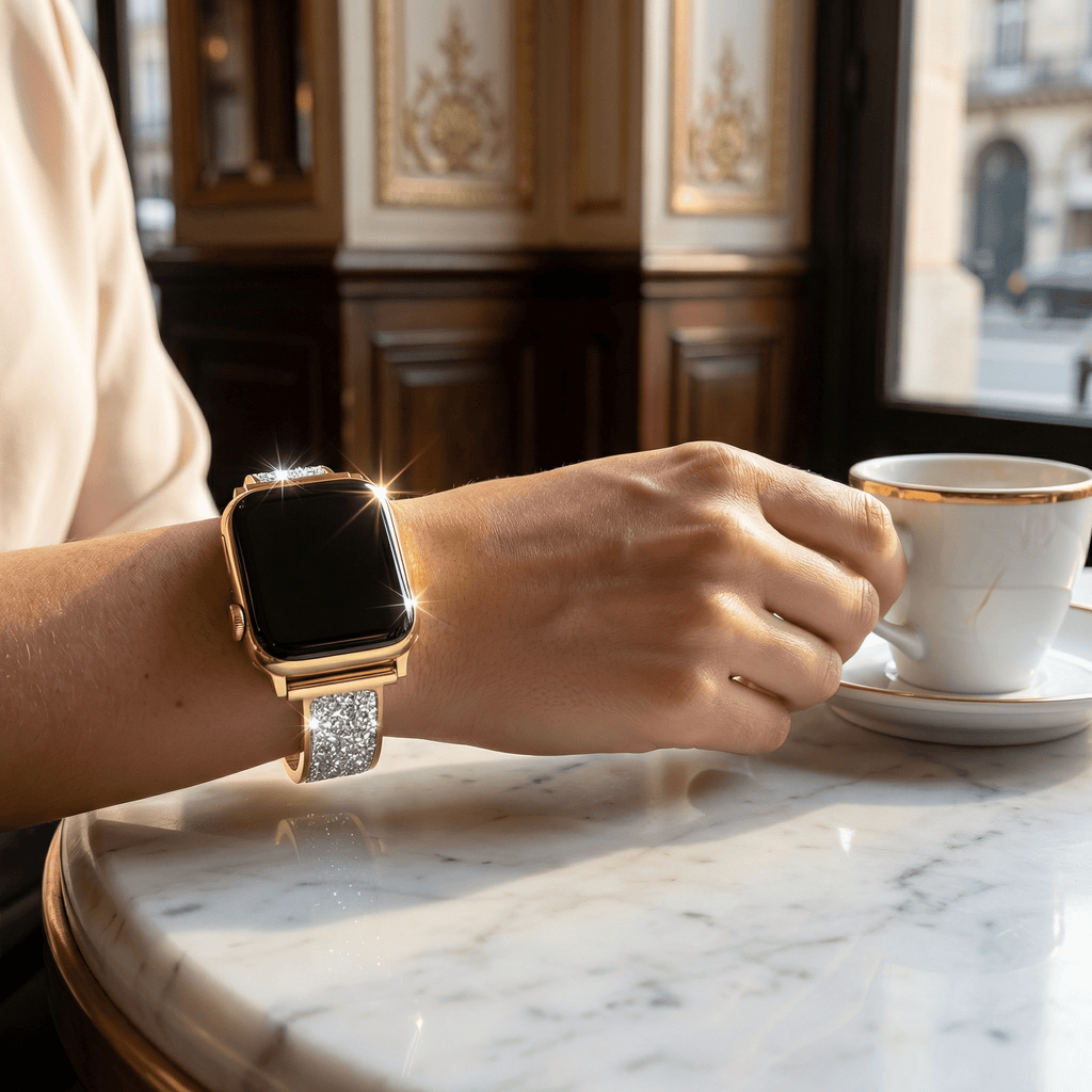 Correa Apple Watch, con lentejuelas, para mujer, modelo Douwa