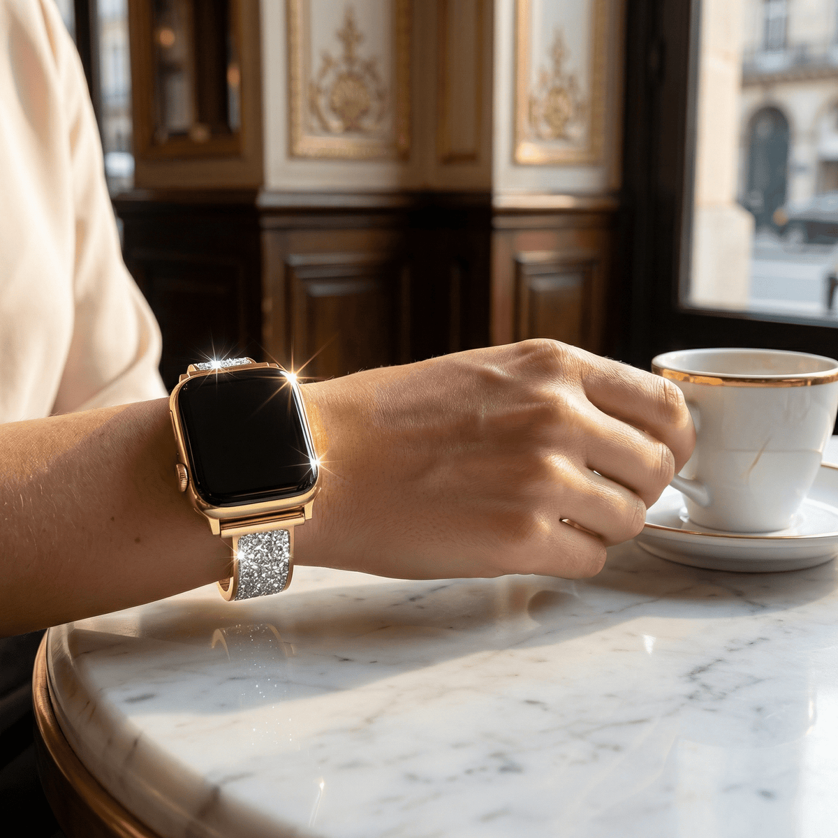 Correa Apple Watch, con lentejuelas, para mujer, modelo Douwa