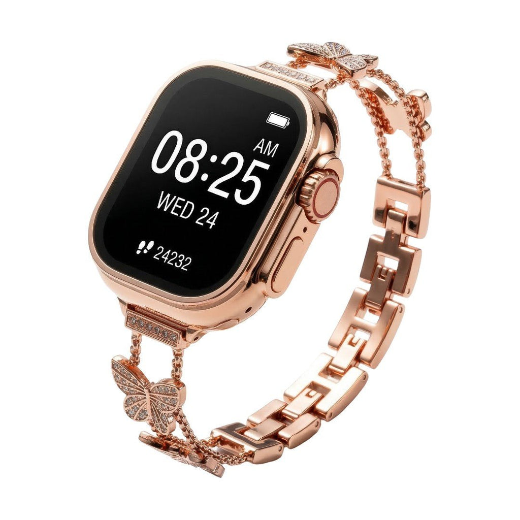 Correa Apple Watch mariposa de circonitas, correa de reloj de aleación metálica con mariposa brillante, modelo Rinoure