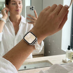 Correa Apple Watch de perlas blancas elástica, joya elegante, estilo refinado y femenino, modelo Perline