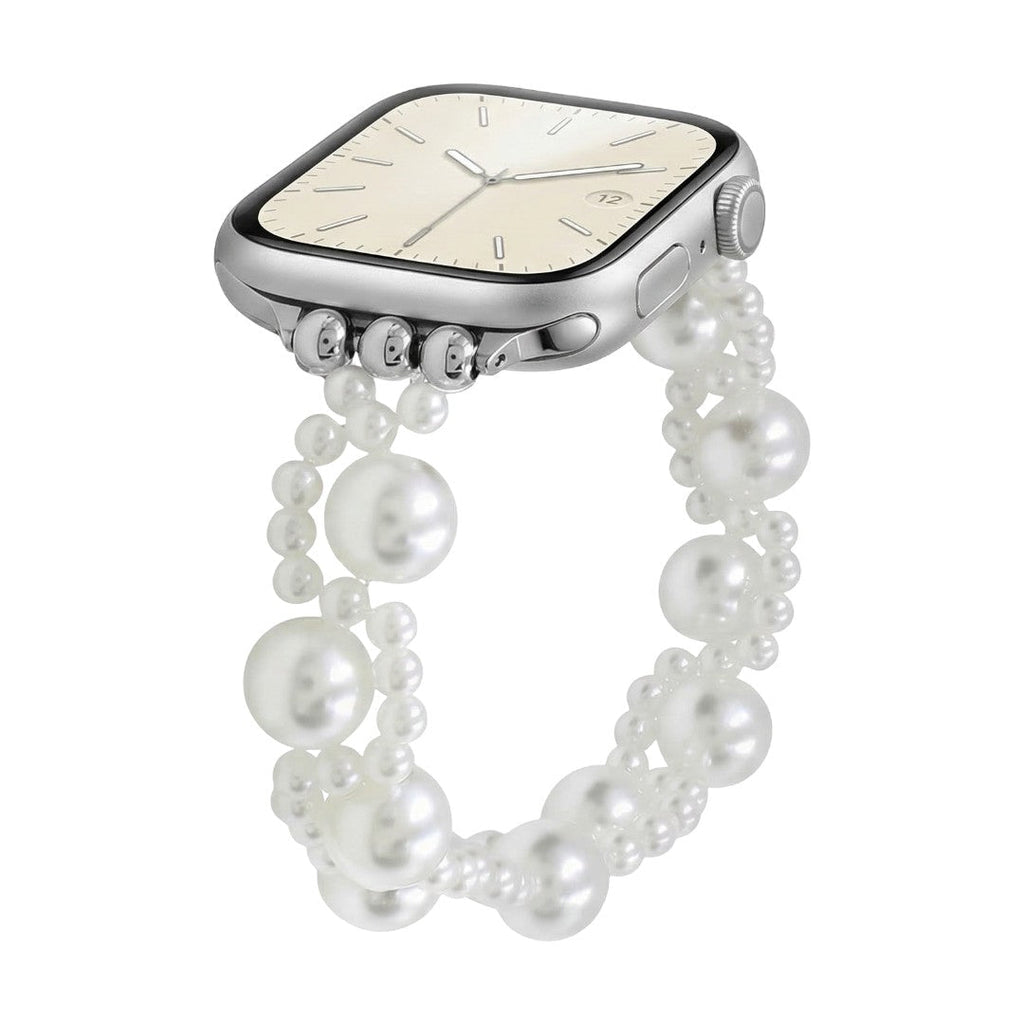 Correa Apple Watch de perlas blancas elástica, joya elegante, estilo refinado y femenino, modelo Perline