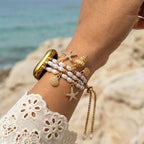 Pulsera para Apple Watch, cuentas nacaradas, dijes marinos dorados, cierre ajustable, joyería de reloj para mujer, modelo Aquadine