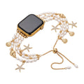 Pulsera para Apple Watch, cuentas nacaradas, dijes marinos dorados, cierre ajustable, joyería de reloj para mujer, modelo Aquadine