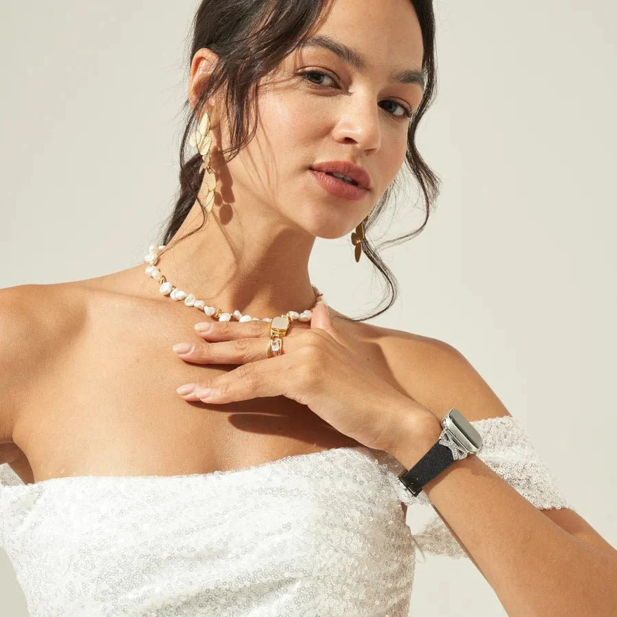 Correa para Apple Watch, cinta texturizada con lazos engastados con strass, para mujer, modelo Ravia