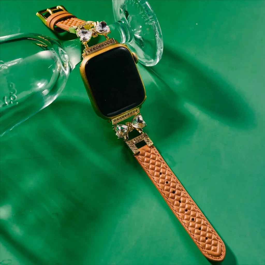 Correa para Apple Watch, para mujer, chic en cuero split, cinta con strass brillante, modelo Bellita