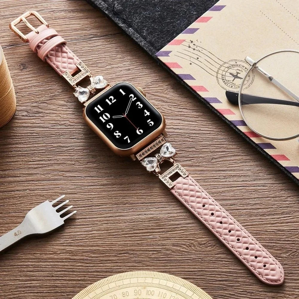 Correa para Apple Watch, para mujer, chic en cuero split, cinta con strass brillante, modelo Bellita
