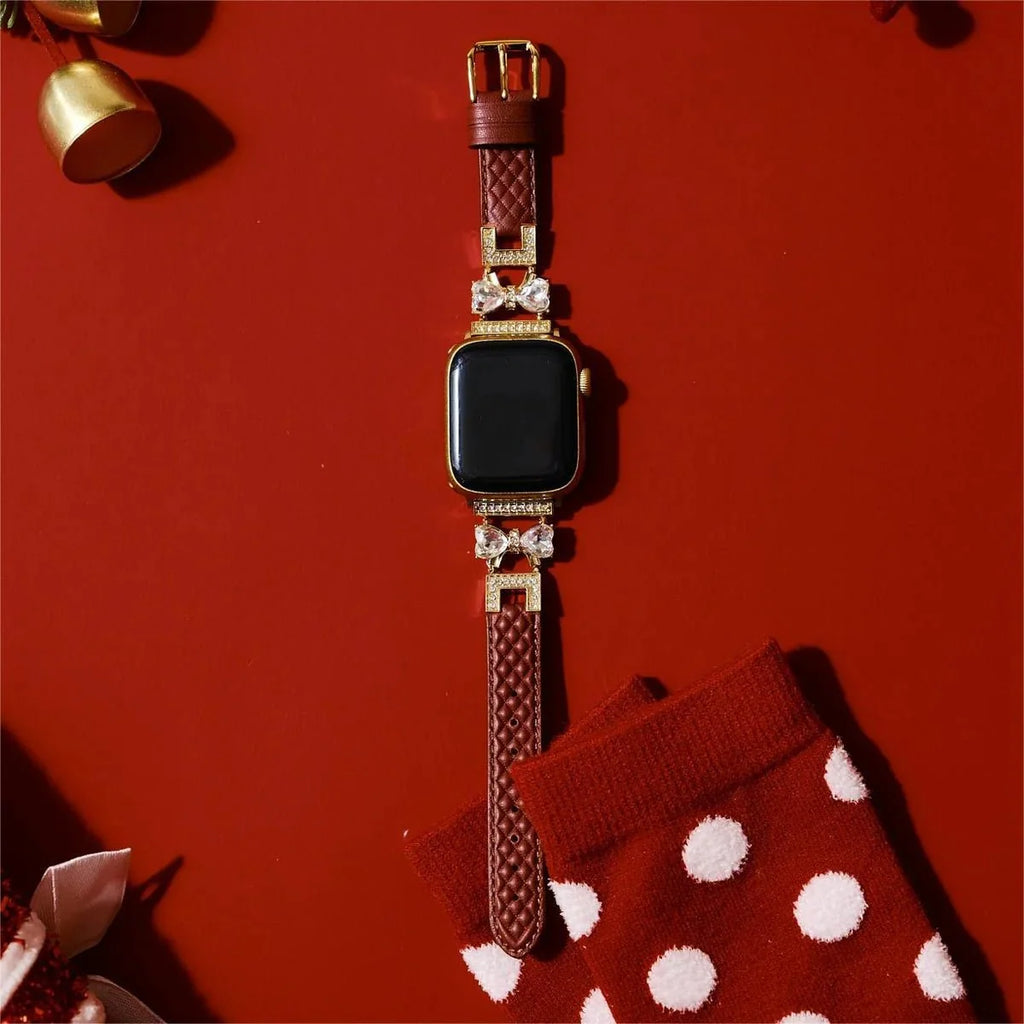Correa para Apple Watch, para mujer, chic en cuero split, cinta con strass brillante, modelo Bellita