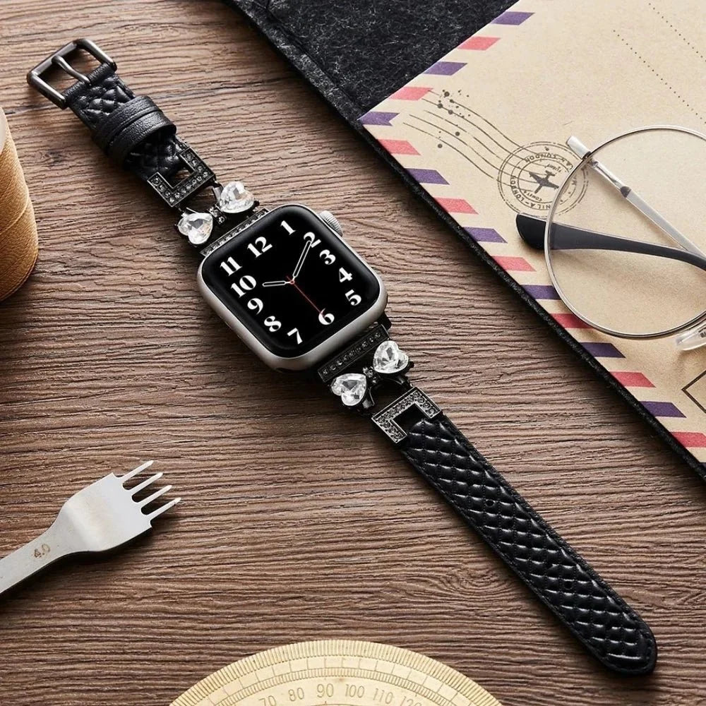 Correa para Apple Watch, para mujer, chic en cuero split, cinta con strass brillante, modelo Bellita