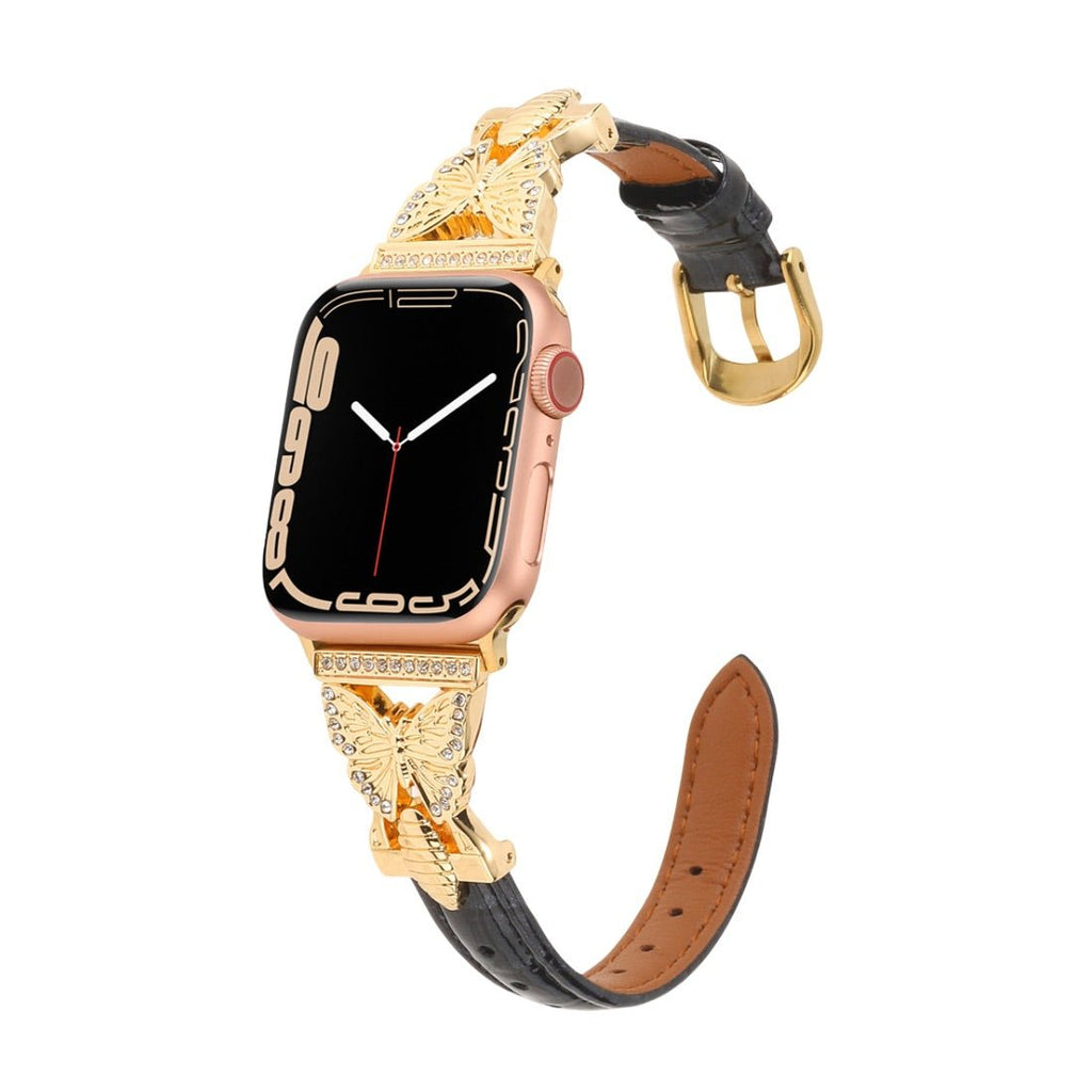 Correa Apple Watch, motivo mariposa engastado con pedrería, para mujer, modelo Djibi