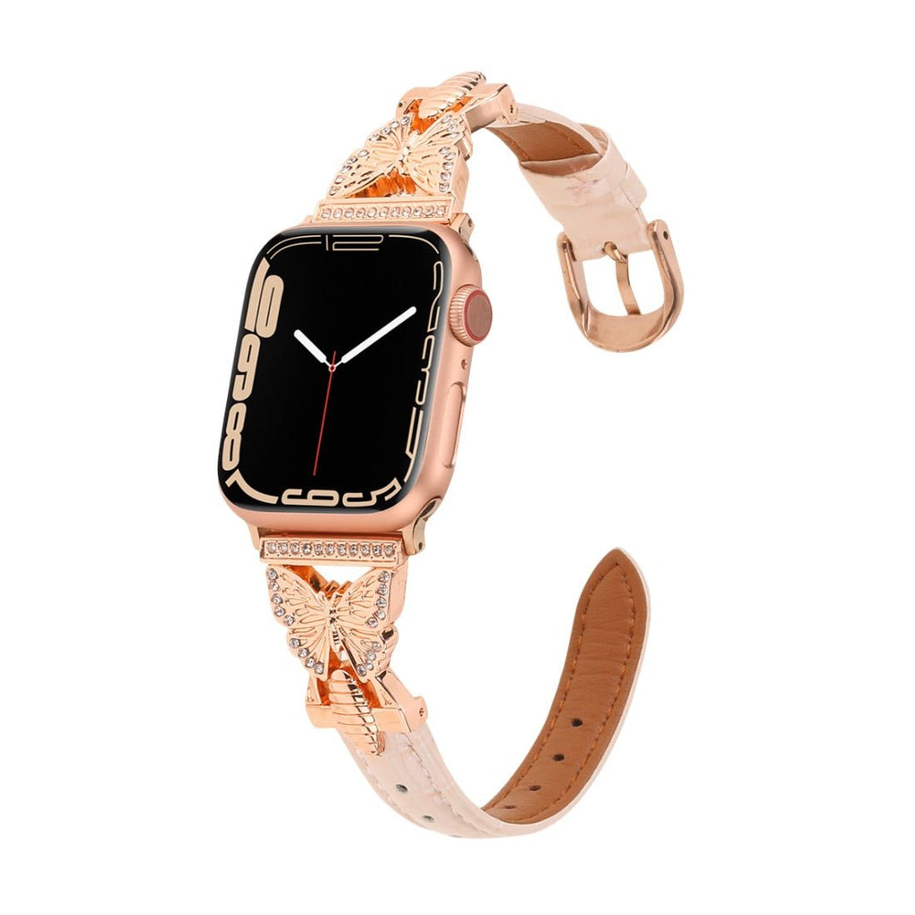 Correa Apple Watch, motivo mariposa engastado con pedrería, para mujer, modelo Djibi