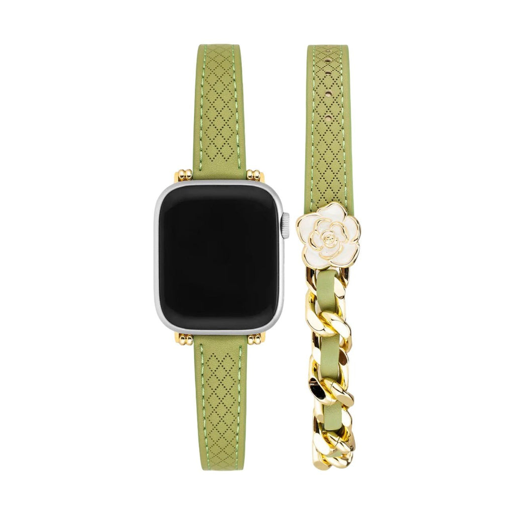 Correa Apple Watch de doble vuelta, cadena entrelazada y camelia esmaltada, para mujer, modelo Queenie
