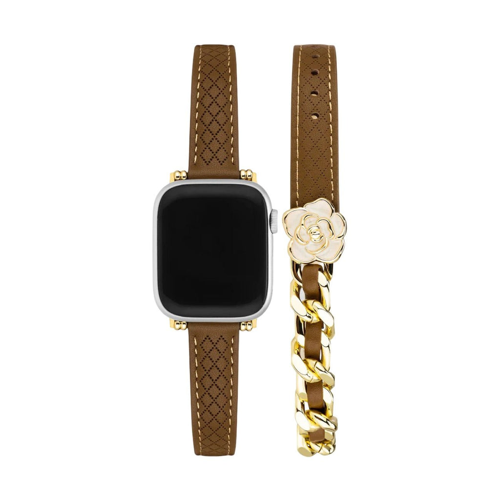 Correa Apple Watch de doble vuelta, cadena entrelazada y camelia esmaltada, para mujer, modelo Queenie