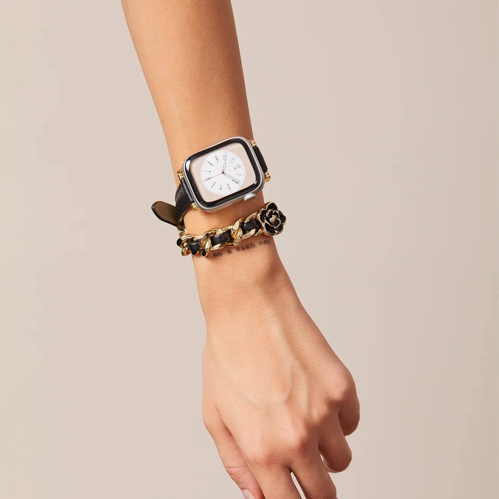 Correa Apple Watch de doble vuelta, cadena entrelazada y camelia esmaltada, para mujer, modelo Queenie