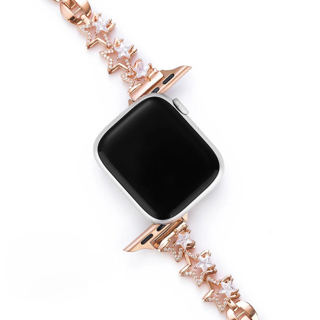 Correa Apple Watch, para mujer, de metal, estrellas centelleantes, modelo Kira