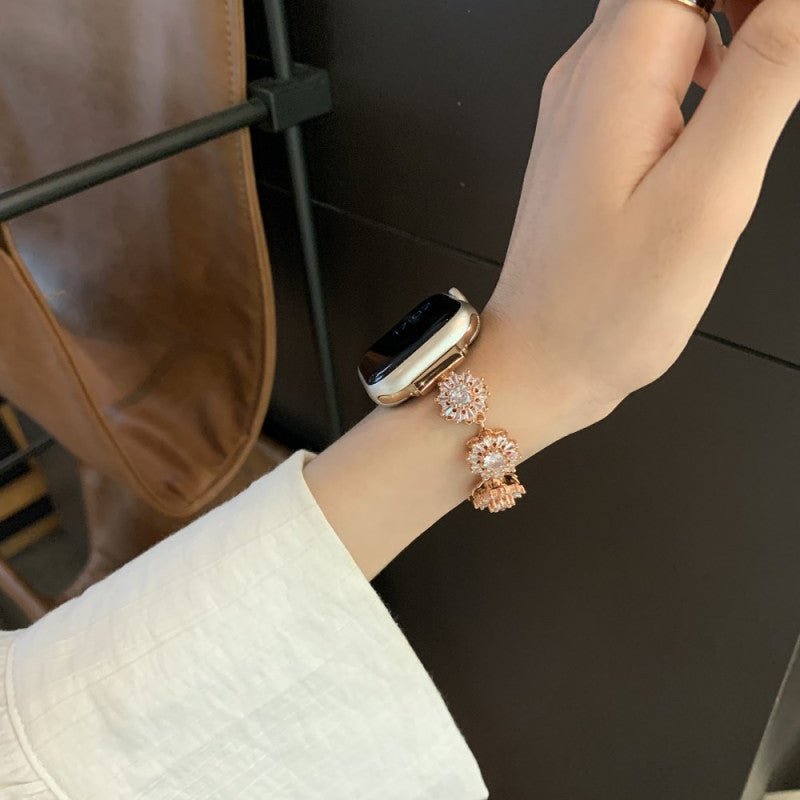 Correa Apple Watch, motivo trébol engastado con circonitas, para mujer, modelo Lotia