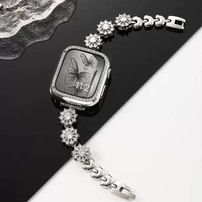 Correa Apple Watch, motivo trébol engastado con circonitas, para mujer, modelo Lotia