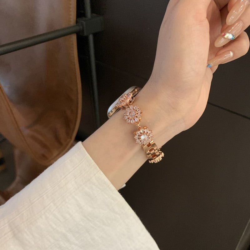 Correa Apple Watch, motivo trébol engastado con circonitas, para mujer, modelo Lotia
