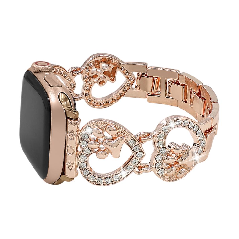 Correa Apple Watch para mujer, malla de aleación con motivo de corazón, joya con huella de pata, accesorio elegante para reloj inteligente, regalo ideal para amantes de los animales, modelo Patoune