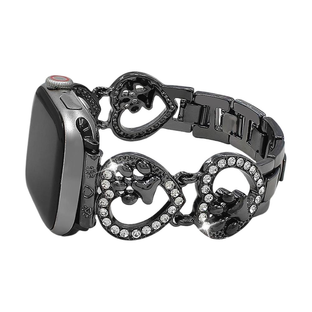 Correa Apple Watch para mujer, malla de aleación con motivo de corazón, joya con huella de pata, accesorio elegante para reloj inteligente, regalo ideal para amantes de los animales, modelo Patoune