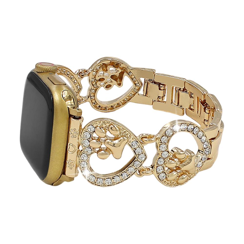 Correa Apple Watch para mujer, malla de aleación con motivo de corazón, joya con huella de pata, accesorio elegante para reloj inteligente, regalo ideal para amantes de los animales, modelo Patoune
