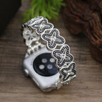 Correa Apple Watch de malla floral calada, pedrería y acabado bicolor, modelo Harpie