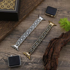 Correa Apple Watch de malla floral calada, pedrería y acabado bicolor, modelo Harpie