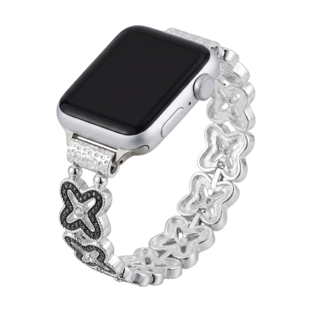 Correa Apple Watch de malla floral calada, pedrería y acabado bicolor, modelo Harpie