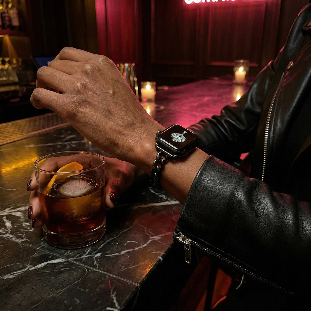 Correa Apple Watch, malla cubana de aleación pulida, ajustable a presión, para mujer, modelo Kinesse