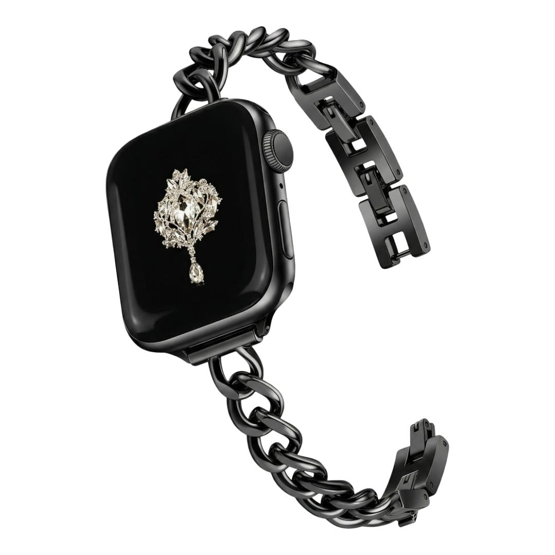 Correa Apple Watch, malla cubana de aleación pulida, ajustable a presión, para mujer, modelo Kinesse