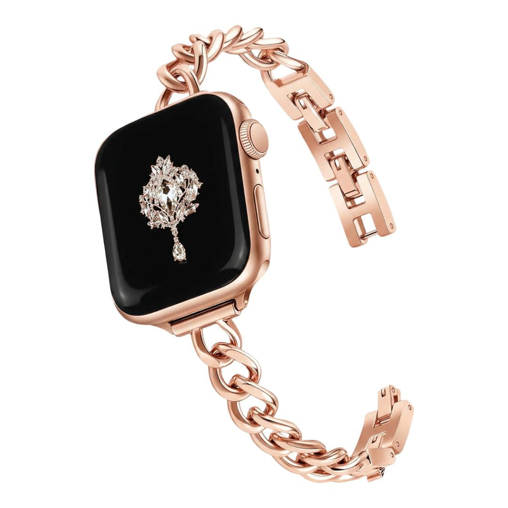Correa Apple Watch, malla cubana de aleación pulida, ajustable a presión, para mujer, modelo Kinesse