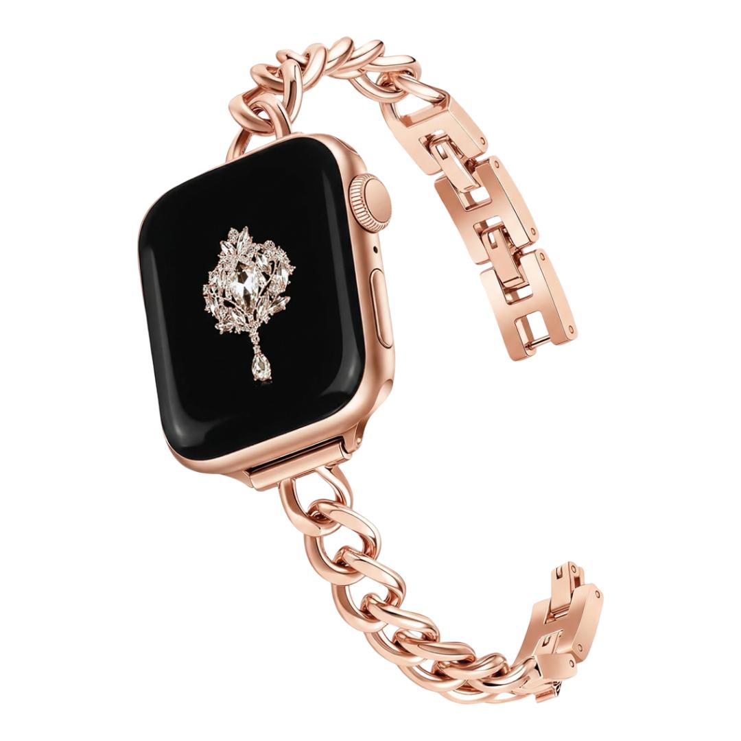 Correa Apple Watch, malla cubana de aleación pulida, ajustable a presión, para mujer, modelo Kinesse