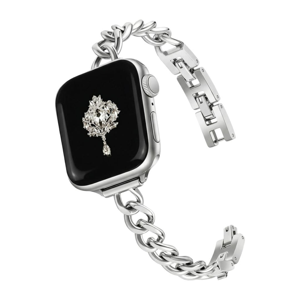Correa Apple Watch, malla cubana de aleación pulida, ajustable a presión, para mujer, modelo Kinesse