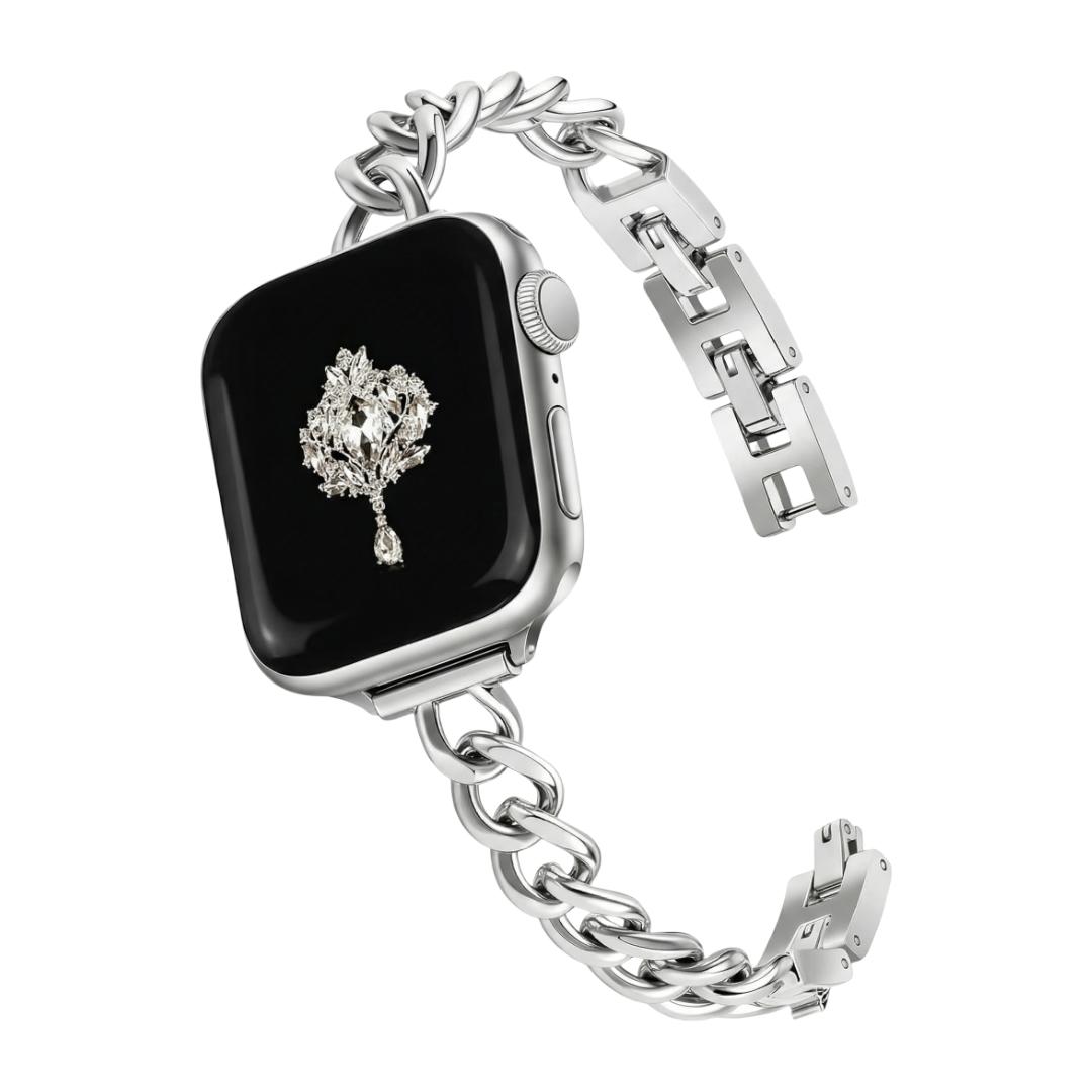 Correa Apple Watch, malla cubana de aleación pulida, ajustable a presión, para mujer, modelo Kinesse
