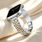 Correa Apple Watch para mujer, malla hexagonal de aleación metálica, detalles brillantes, cierre ajustable, modelo Simia