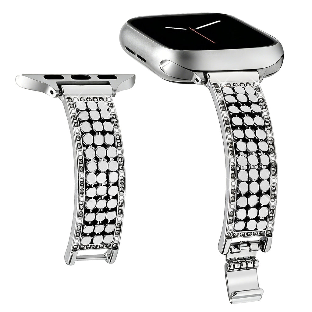 Correa Apple Watch para mujer, malla hexagonal de aleación metálica, detalles brillantes, cierre ajustable, modelo Simia
