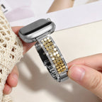 Correa Apple Watch para mujer, malla hexagonal de aleación metálica, detalles brillantes, cierre ajustable, modelo Simia