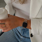 Correa Apple Watch para mujer, malla hexagonal de aleación metálica, detalles brillantes, cierre ajustable, modelo Simia