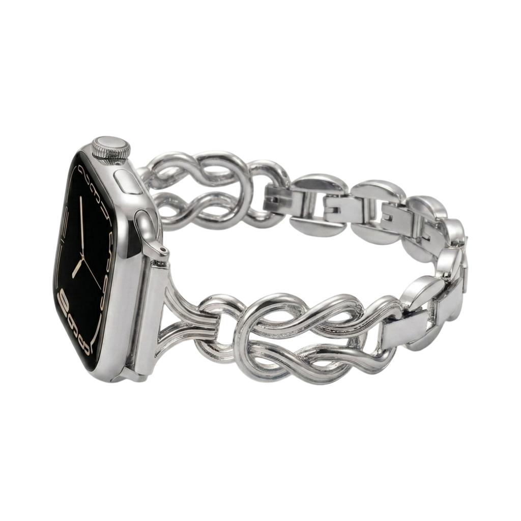 Pulsera para Apple Watch de mujer, eslabones metálicos ajustables, pulsera de reloj con nudos infinitos, accesorio de muñeca elegante, modelo Saline