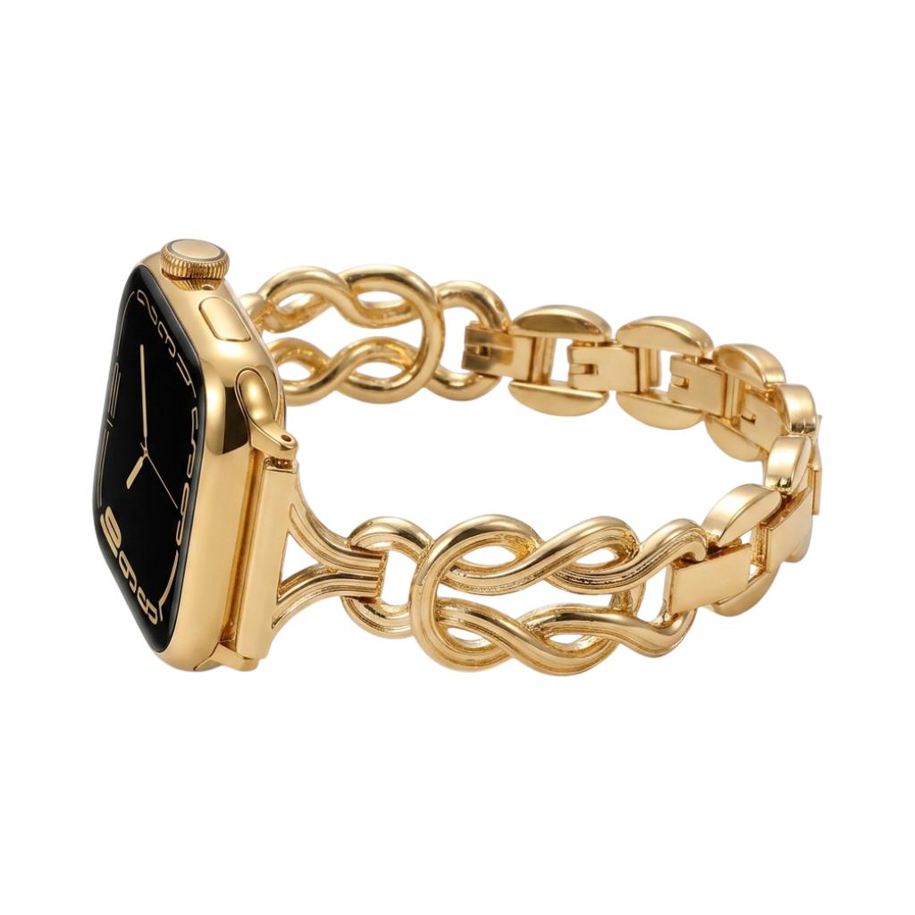 Pulsera para Apple Watch de mujer, eslabones metálicos ajustables, pulsera de reloj con nudos infinitos, accesorio de muñeca elegante, modelo Saline