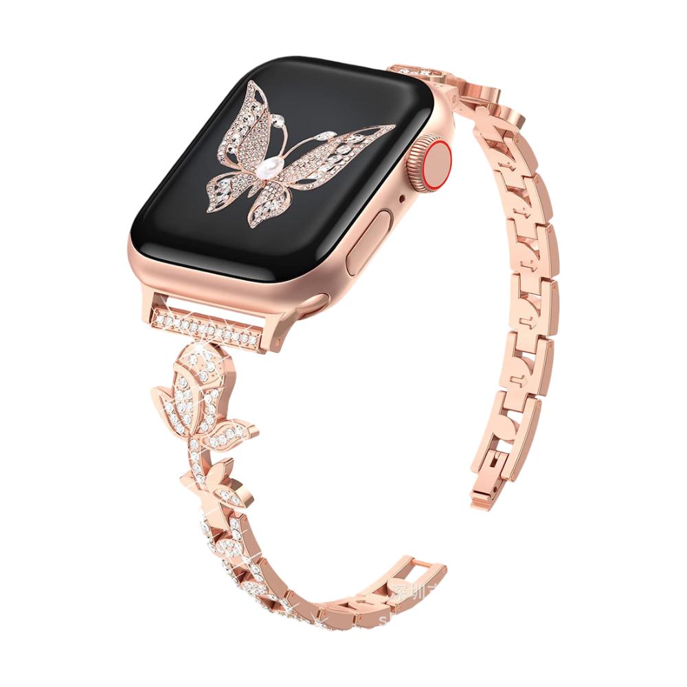Pulsera para Apple Watch con motivo de rosa pavimentada de circonitas, eslabones ajustables, modelo Billia