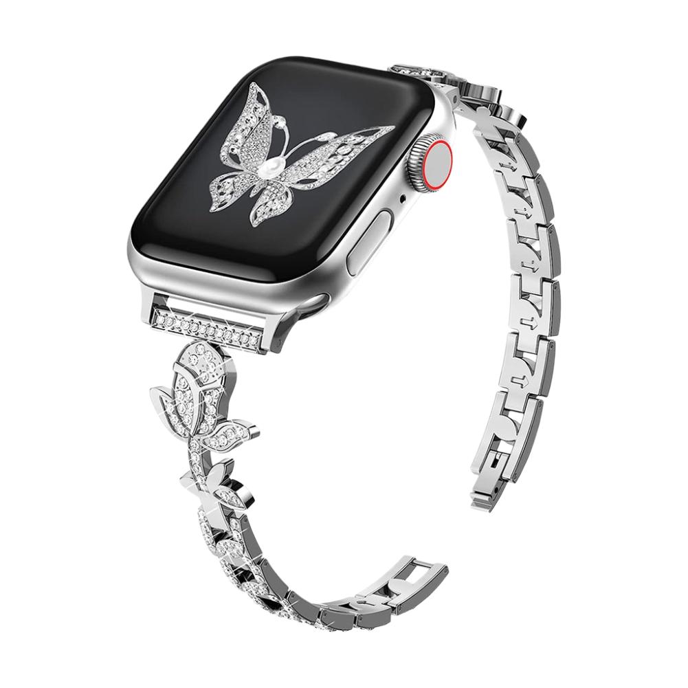 Pulsera para Apple Watch con motivo de rosa pavimentada de circonitas, eslabones ajustables, modelo Billia