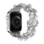 Correa Apple Watch con motivo de hojas, perlas y strass, elástica, modelo Terikale