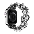 Correa Apple Watch con motivo de hojas, perlas y strass, elástica, modelo Terikale