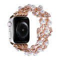 Correa Apple Watch con motivo de hojas, perlas y strass, elástica, modelo Terikale