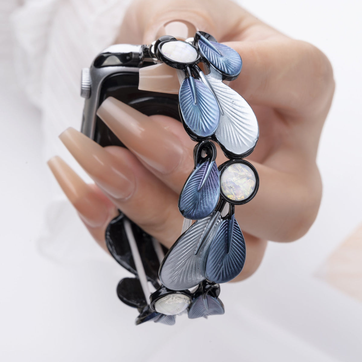 Correa Apple Watch, para mujer, plumas armoniosas, modelo Paonie