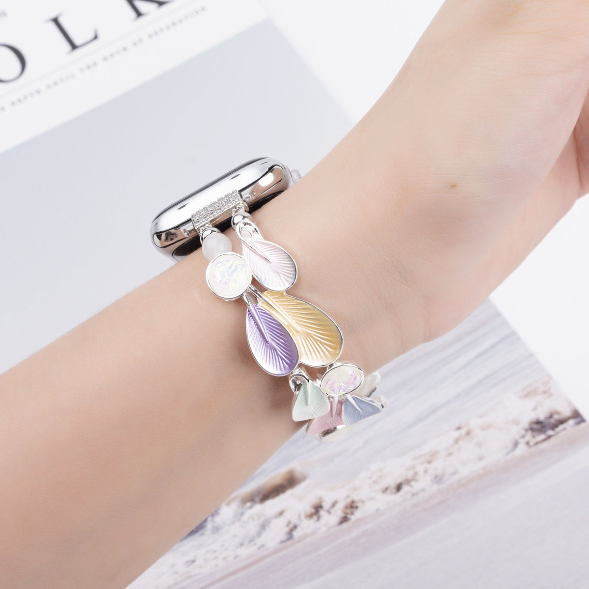 Correa Apple Watch, para mujer, plumas armoniosas, modelo Paonie