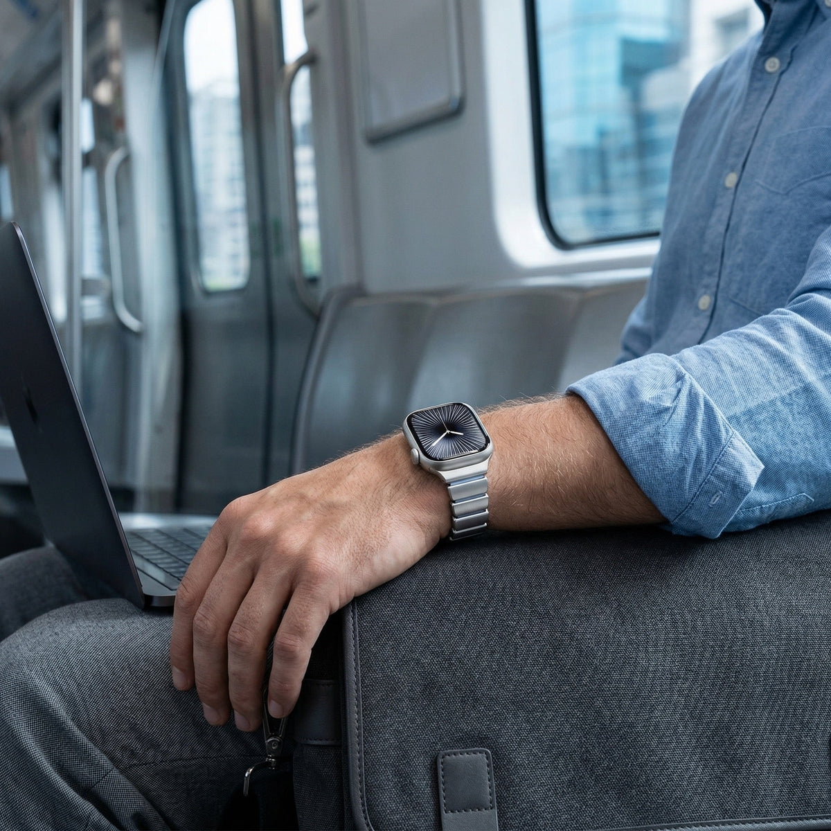 Correa Apple Watch Premium de acero inoxidable y FKM, para Apple Watch, diseño flexible y resistente, modelo Sigone