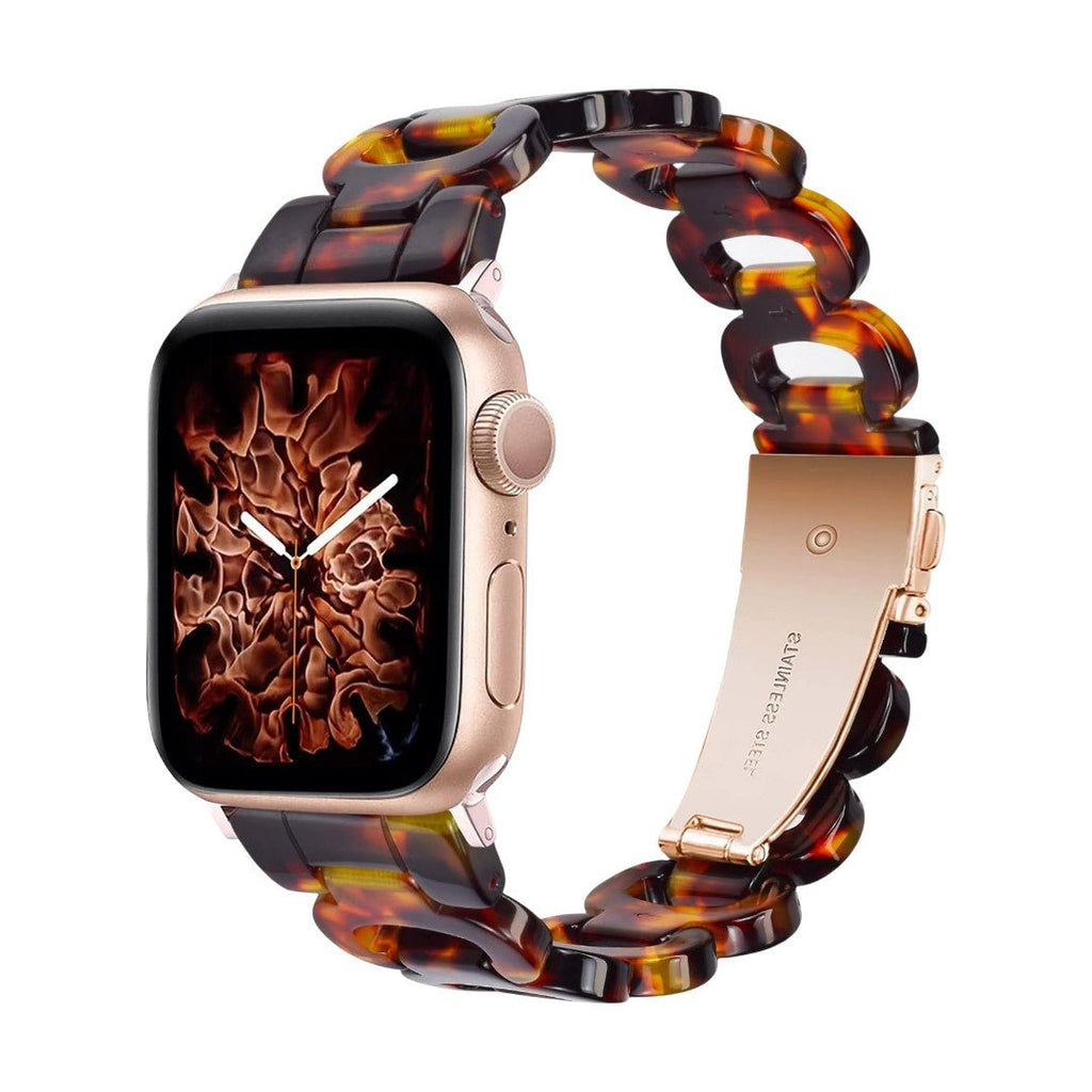 Correa Apple Watch de resina efecto carey, malla tipo cadena brillante, cierre desplegable de acero, modelo Wernale